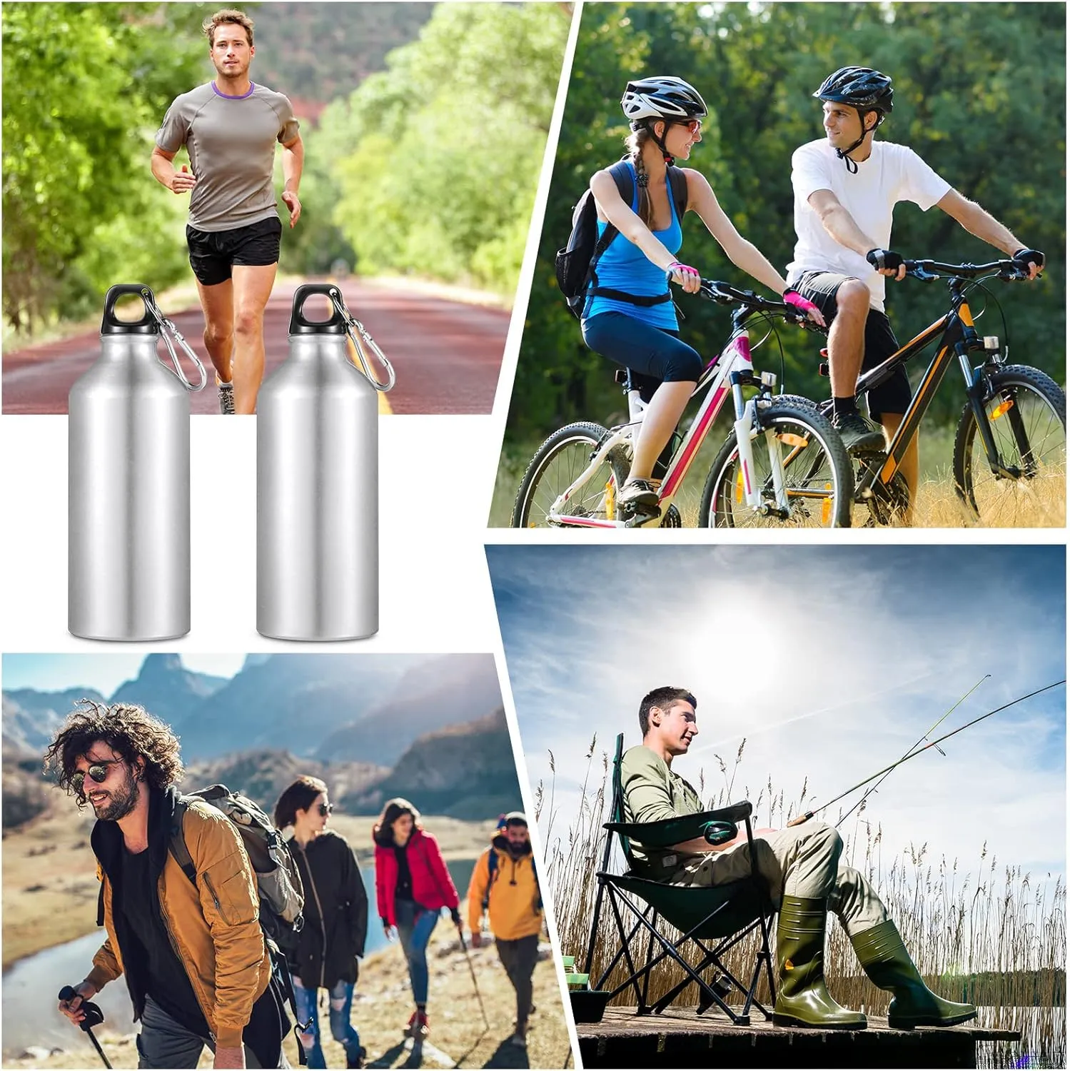 CHENGU 10 Pcs Aluminum Water Bottle 20 oz Reusable Bottles Lightweight Leak Proof Aluminum Sports Travel Bottles with Twist Cap Buckle for Gym, Hiking, Cycling, Camping, Fishing