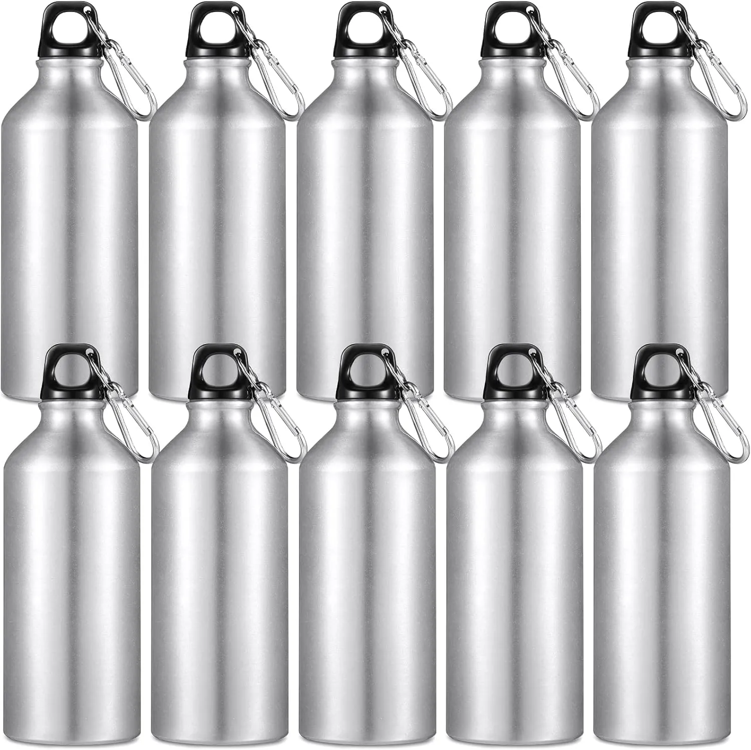 CHENGU 10 Pcs Aluminum Water Bottle 20 oz Reusable Bottles Lightweight Leak Proof Aluminum Sports Travel Bottles with Twist Cap Buckle for Gym, Hiking, Cycling, Camping, Fishing