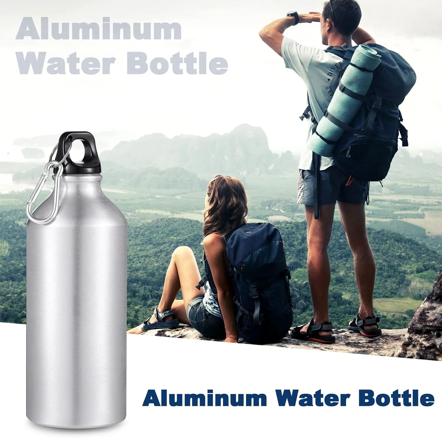 CHENGU 10 Pcs Aluminum Water Bottle 20 oz Reusable Bottles Lightweight Leak Proof Aluminum Sports Travel Bottles with Twist Cap Buckle for Gym, Hiking, Cycling, Camping, Fishing