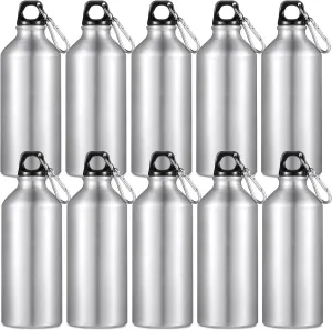 CHENGU 10 Pcs Aluminum Water Bottle 20 oz Reusable Bottles Lightweight Leak Proof Aluminum Sports Travel Bottles with Twist Cap Buckle for Gym, Hiking, Cycling, Camping, Fishing