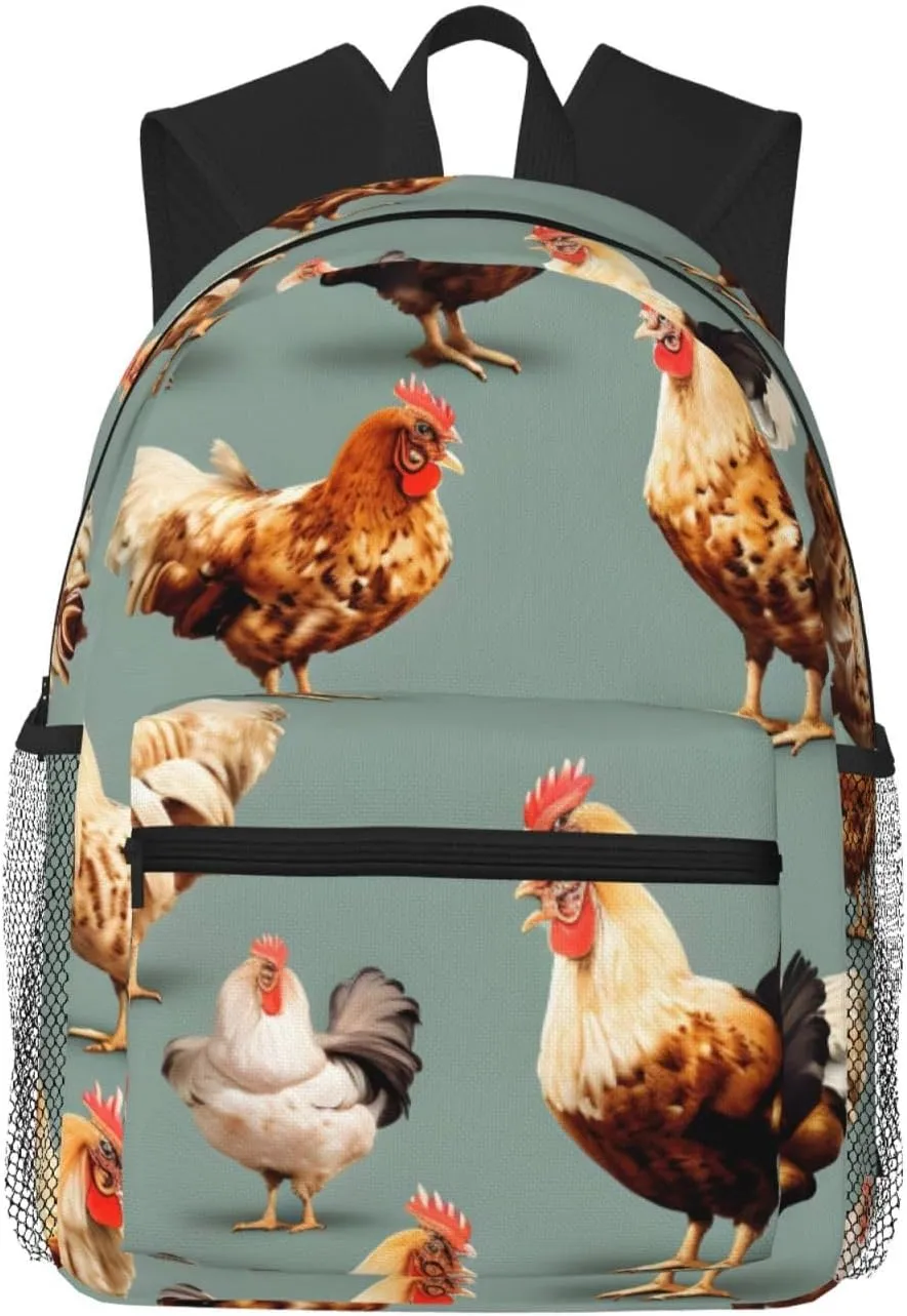 Chicken Prints College Backpack For Women Men,Lightweight Travel Bag Backpack With Pockets