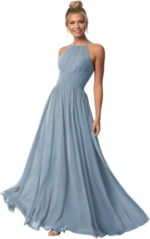 Chiffon Halter Bridesmaid Dresses for Wedding Long Spaghetti Straps A Line Formal Evening Prom Party Gown