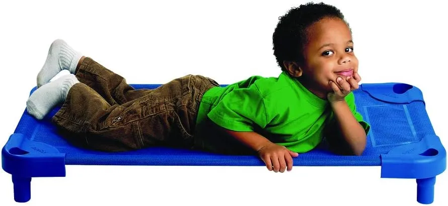 Children's Factory Value Line Unassembled Toddler Cots, Set of 4, Blue, AFB5757, Classroom, Preschool and Daycare Nap Cots, Portable and Stackable
