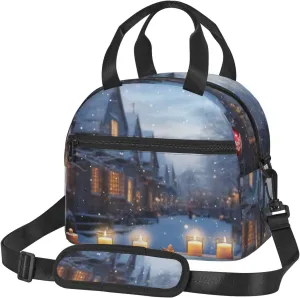 Christmas Atmosphere Lunch Bag With Adjustable Shoulder Strap Reusable Insulated Lunch Box Leakproof Waterproof Cooler Tote Bag For Work Office Picnic