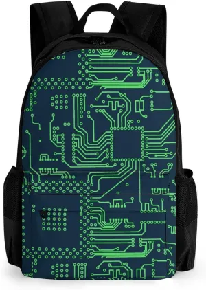 Circuit Board Pattern Unisex Backpack Casual Daypacks 16.1" * 12.6" * 6.7" Shoulders Bag for Camping Hiking Travel Gear