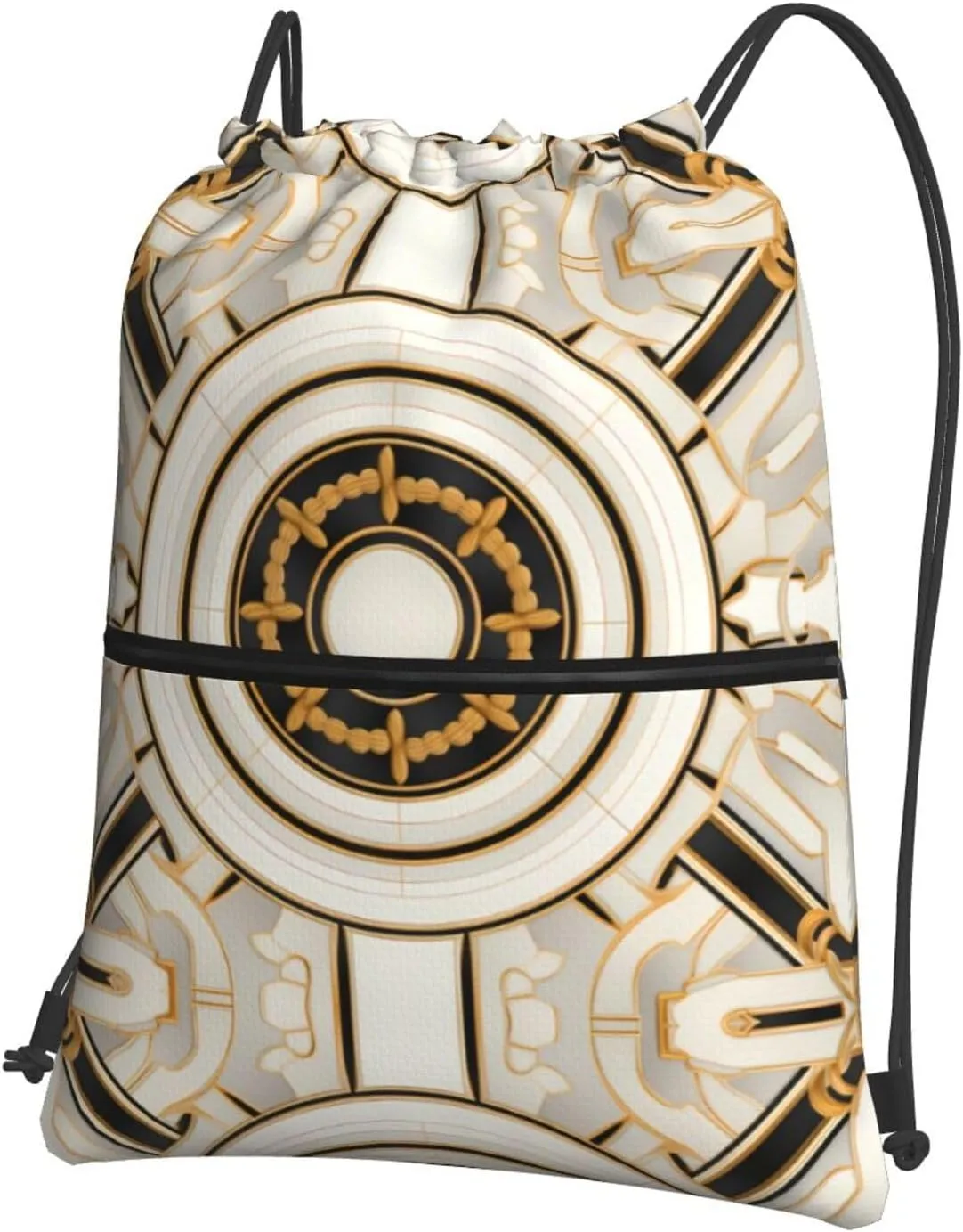 Circular Cross-Hatch Pattern Printing Drawstring Zipper Backpack For Hiking Camping Yoga - Convenient Daily Carry