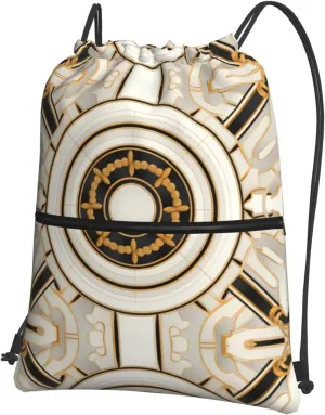 Circular Cross-Hatch Pattern Printing Drawstring Zipper Backpack For Hiking Camping Yoga - Convenient Daily Carry