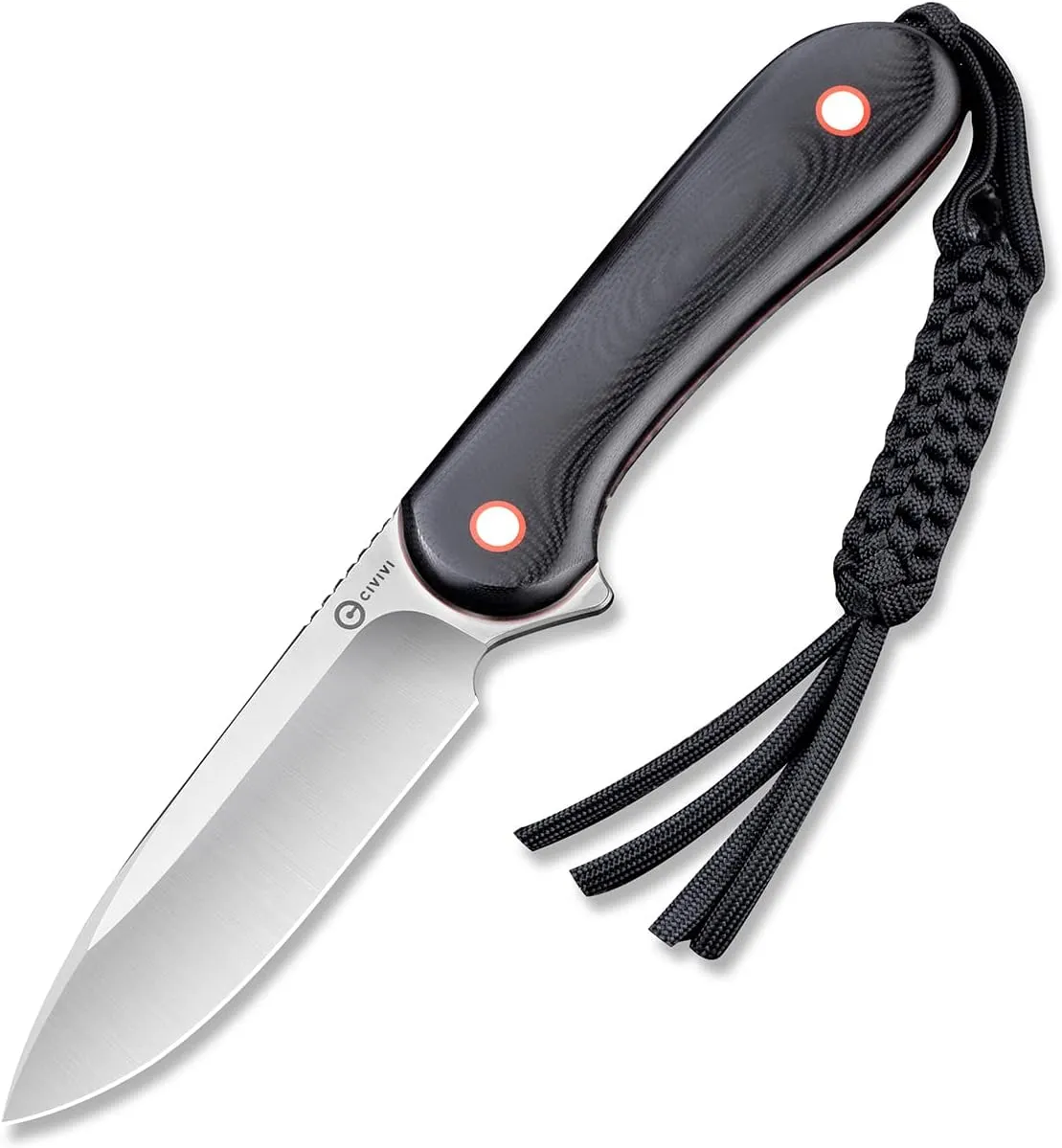 CIVIVI Fixed Blade Elementum Knife 3.98" Blade, Contoured G10 Handles, Belt Knife with Leather Sheath,Tied Paracord Lanyard for Outdoor EDC C2104A
