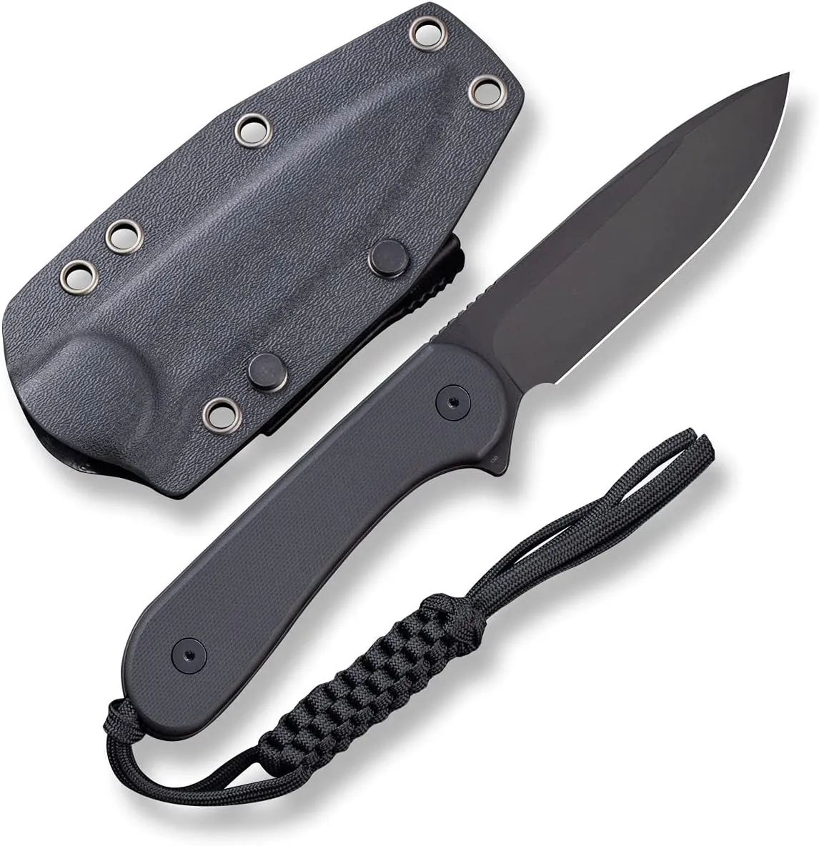 CIVIVI Fixed Blade Elementum Knife 3.98" D2 Blade, Flat G10 Handles, Belt Knife with Kydex Sheath, Tied Paracord Lanyard, Clip for Outdoor EDC C2105A