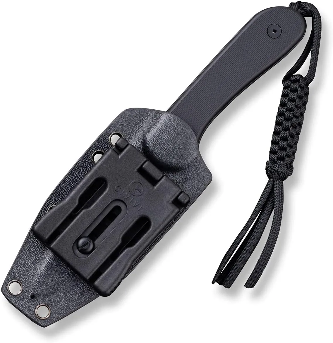 CIVIVI Fixed Blade Elementum Knife 3.98" D2 Blade, Flat G10 Handles, Belt Knife with Kydex Sheath, Tied Paracord Lanyard, Clip for Outdoor EDC C2105A