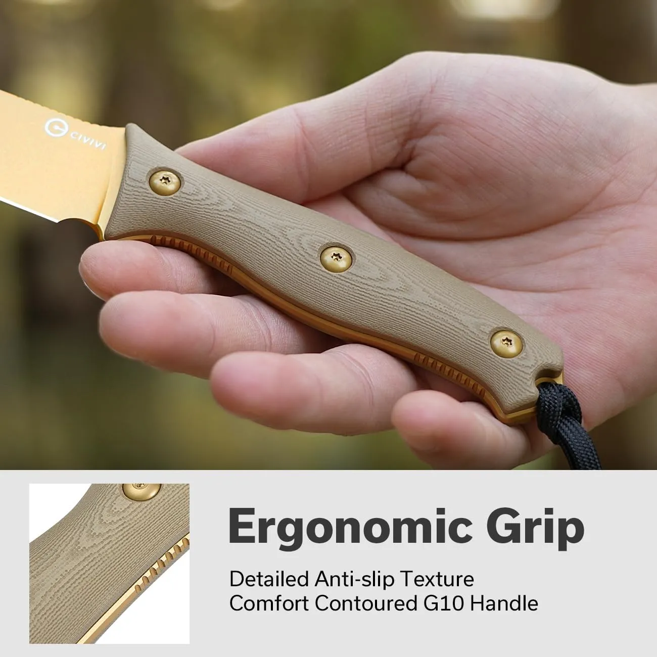 CIVIVI Fixed Blade Knife with a Kydex Sheath, a T-clip, a Lanyard for EDC, Stormridge Full Tang Knife with 3.92" Nitro-V Blade G10 Contoured Handle for Outdoor Activities C23041-2