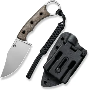 CIVIVI Midwatch Fixed Blade Knife, 3.39" Blade, with Kydex Sheath and Black Tied Paracord Lanyard C20059B