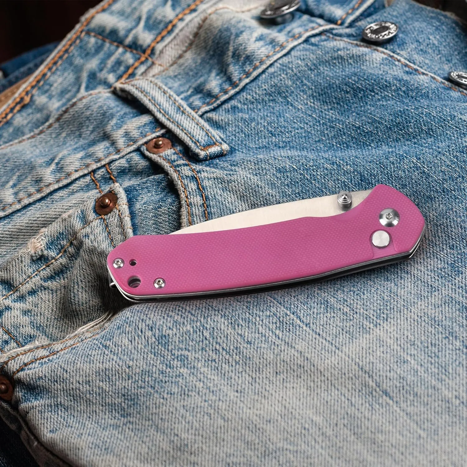 CJRB CUTLERY Pocket Knife Pyrite (J1925) EDC Small Folding Knife AR-RPM9 Steel Blade and G10 Handle Pink Outdoor for Women Men for Gifts