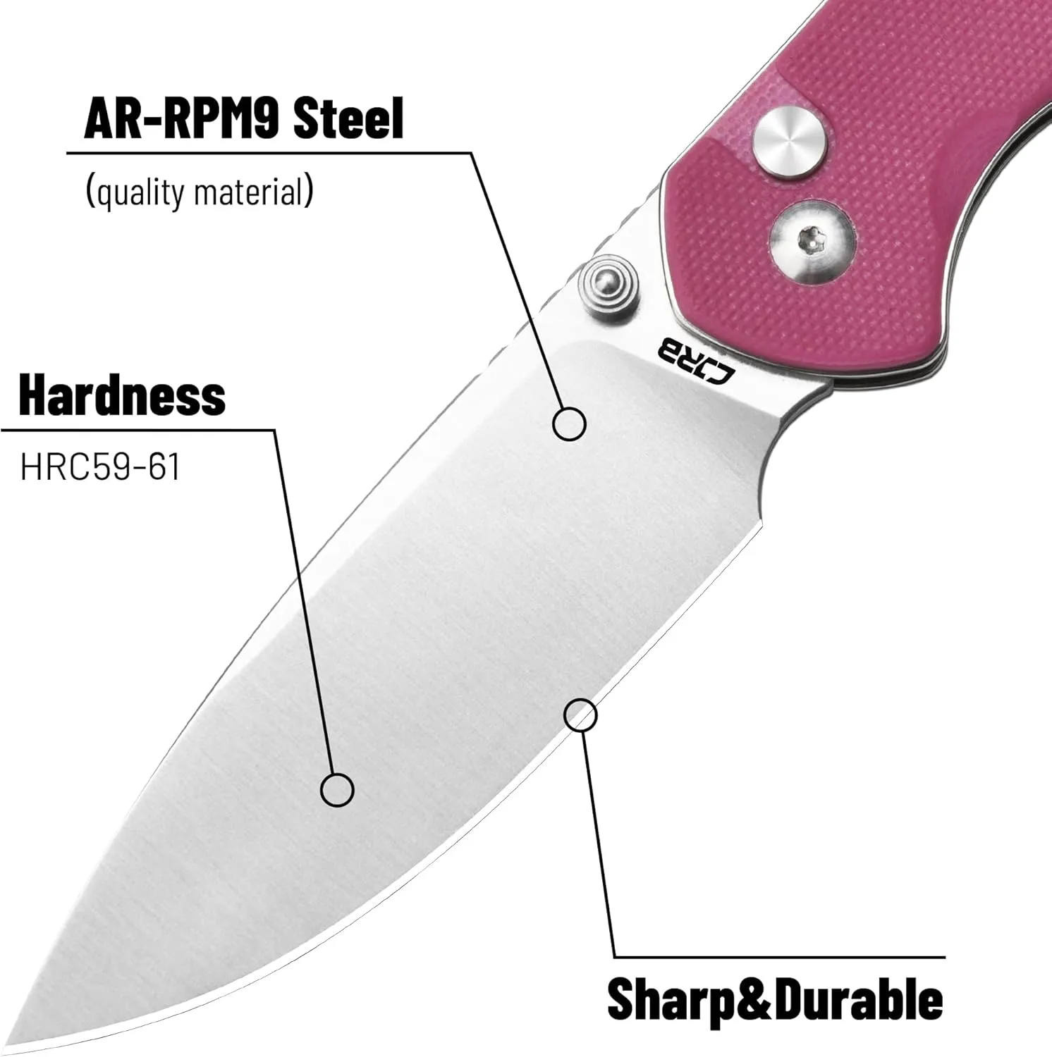 CJRB CUTLERY Pocket Knife Pyrite (J1925) EDC Small Folding Knife AR-RPM9 Steel Blade and G10 Handle Pink Outdoor for Women Men for Gifts