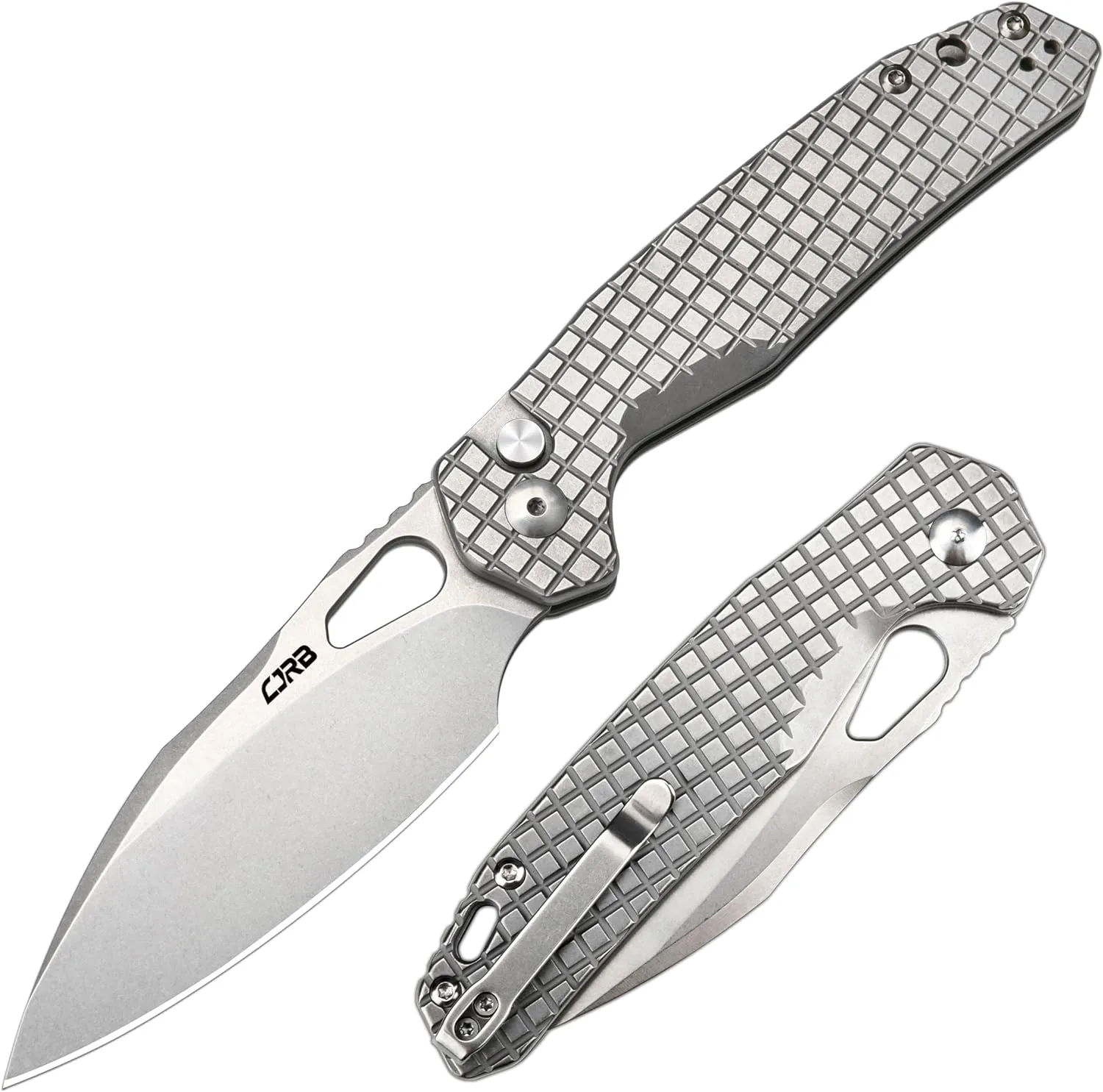 CJRB Frack Folding Pocket Knife, 3.9" AR-RPM9 Steel Blade CNC Engraving Steel Handle EDC Knife, Button Lock Knife for Tactical Outdoor Camping Gift, Stonewash (J1931)