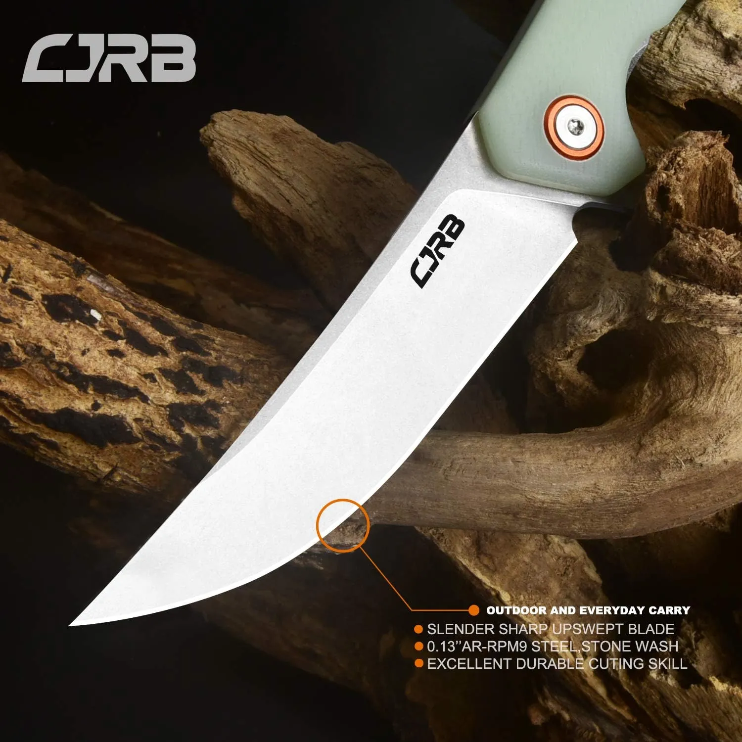 CJRB Small Folding Pocket Knife with Stonewash AR-RPM9 Powder Steel Blade and G10 Handle Tactical Knife for Men Womens EDC Outdoor Survival Camping Hunting Hiking, Gobi(J1906) Natural Green
