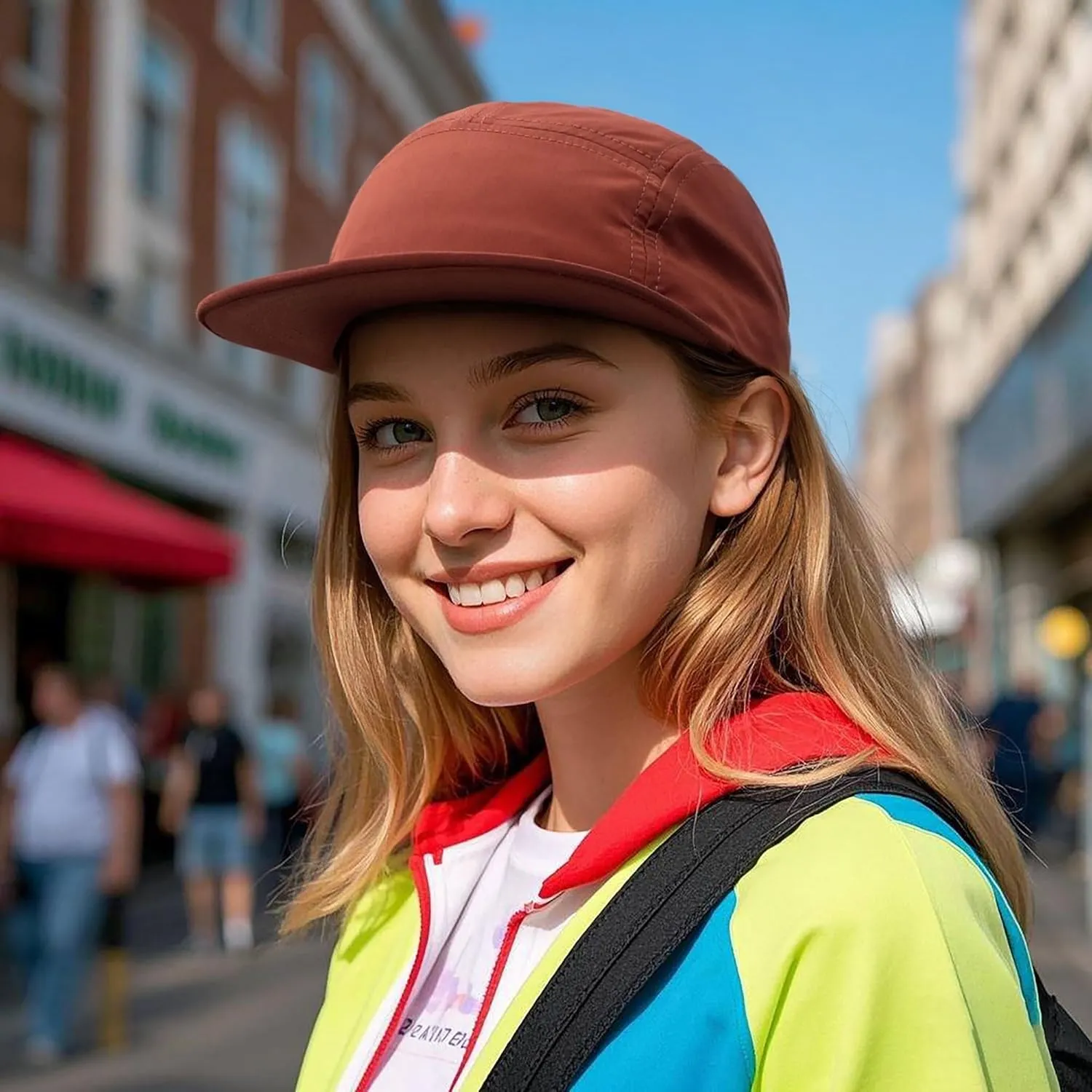 CLAPE Quick Dry 5 Panel Hat, UV Protection Short Flat Bill Baseball Cap Ajustable Unstructured Camper Hat for Outdoor Sport
