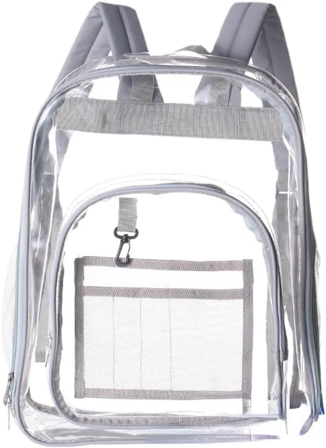 Clear Backpack Heavy Duty PVC Transparent Backpack Large Clear Bag for Stadium Events Work (Grey)