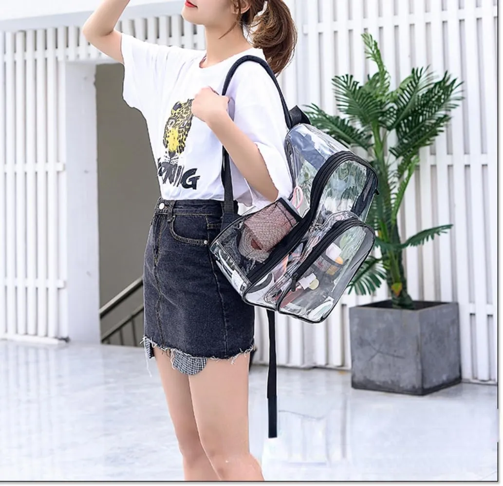 Clear Backpack Heavy Duty PVC Transparent Backpack Large Clear Bag for Stadium Events Work (Grey)