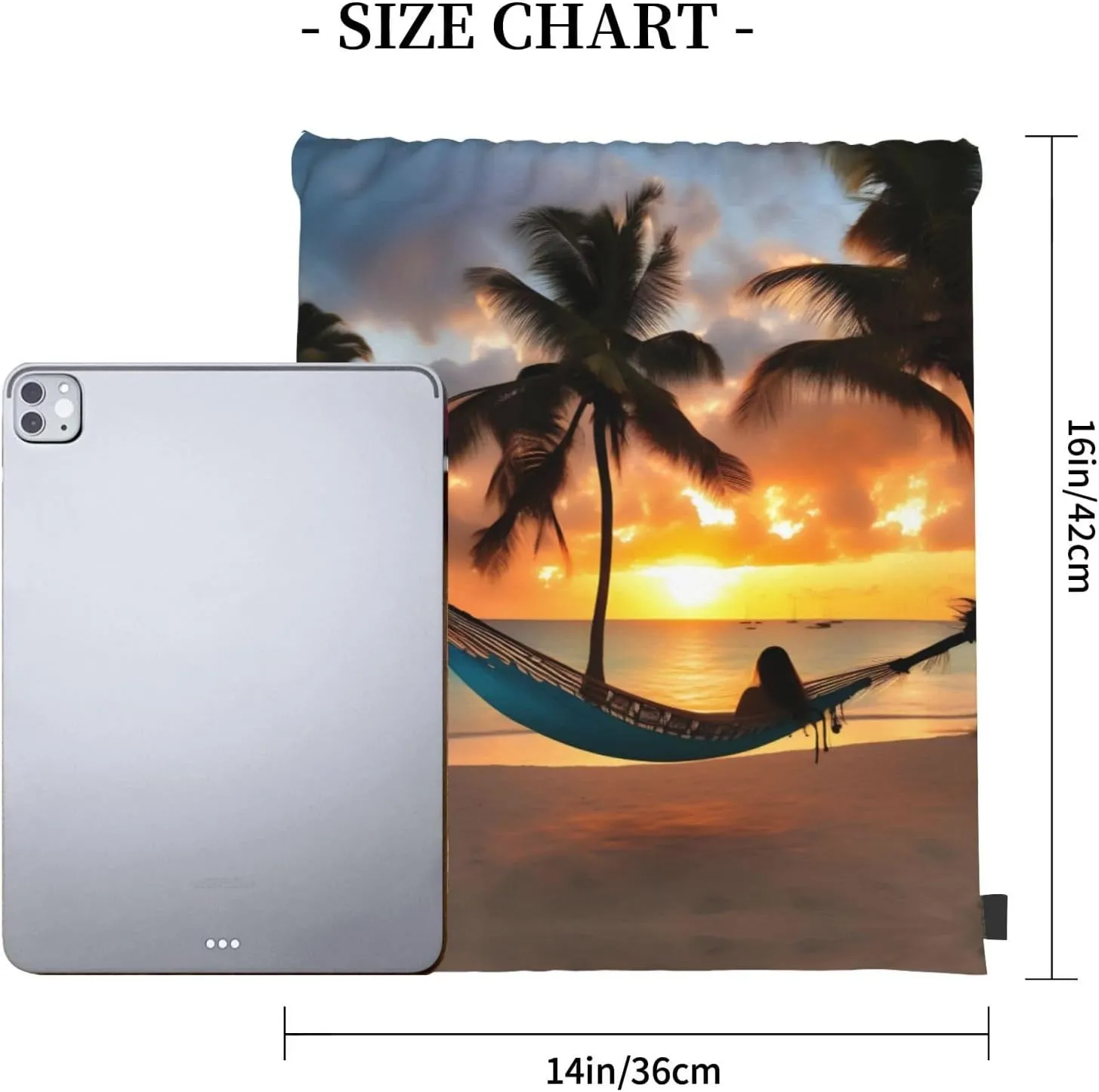 Coconut Beach Sunset Hammock Print Sports Drawstring Backpack,Water Resistant Bag, Gym Backpack for Women Men