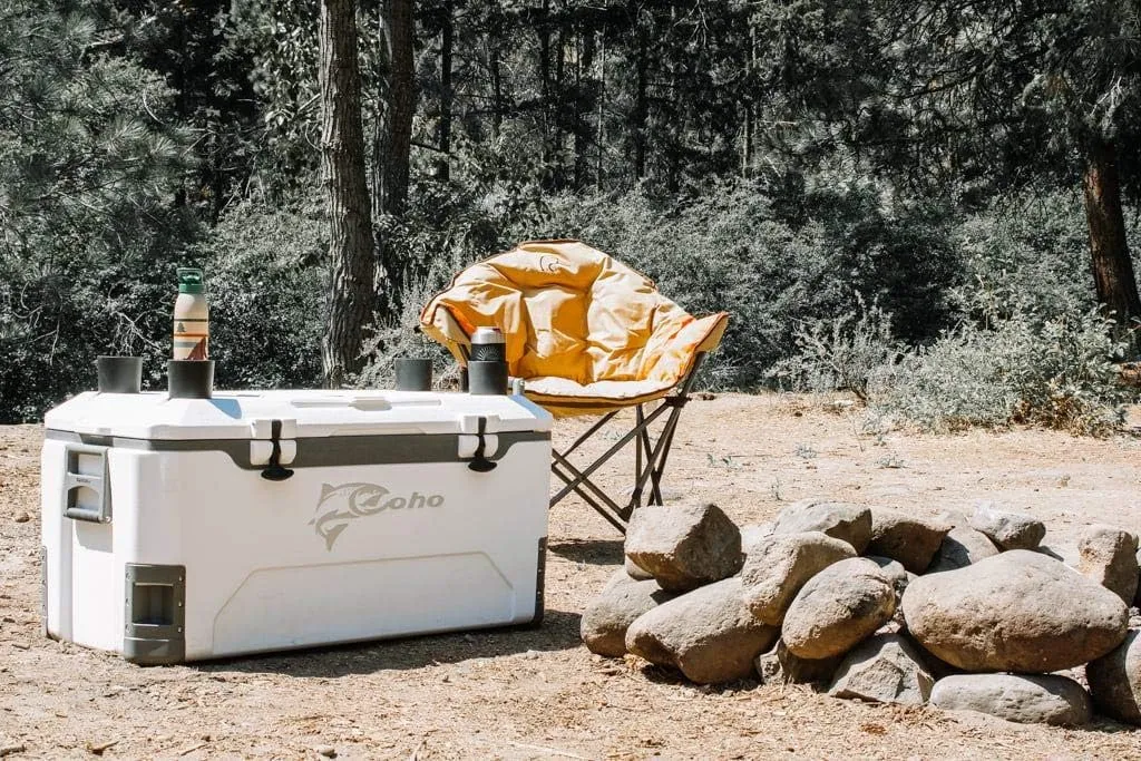 COHO 165QT Insulated Hard Cooler with Fish Ruler, Removable Cup Holders, Magnetic Disc & Tie-Down Loops, Ice Chest for Camping, Boating & Outdoor Use, Keeps Ice Up to 7 Days