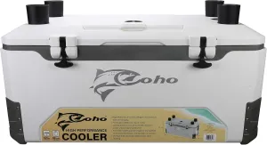 COHO 165QT Insulated Hard Cooler with Fish Ruler, Removable Cup Holders, Magnetic Disc & Tie-Down Loops, Ice Chest for Camping, Boating & Outdoor Use, Keeps Ice Up to 7 Days