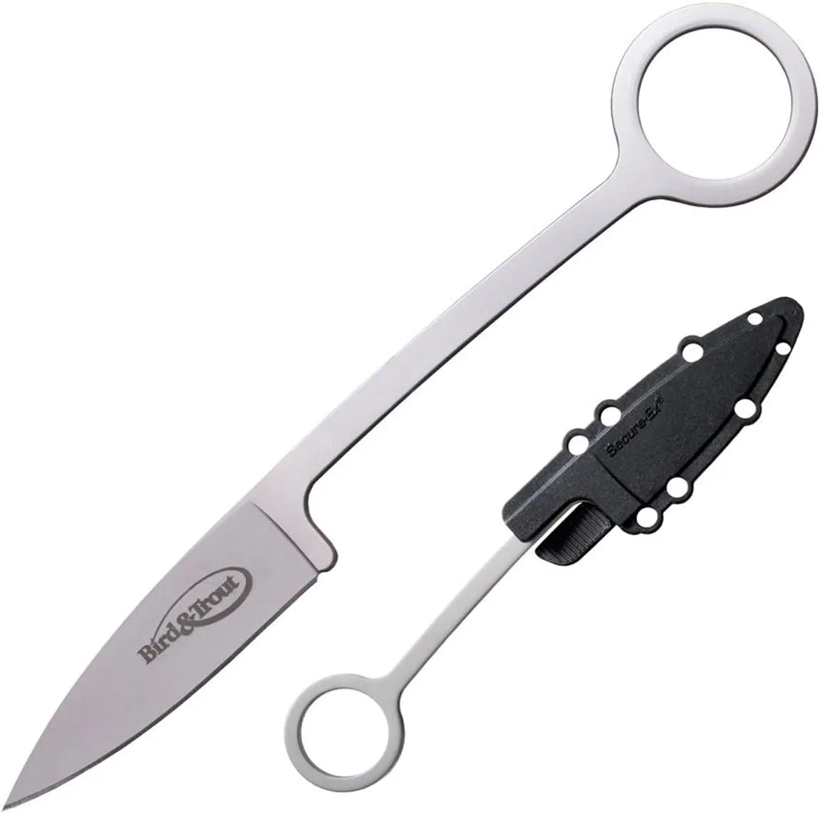 Cold Steel Bird & Trout 2.25" Compact Lightweight Durable Japanese AUS8A Stainless Steel Fixed Blade Drop Point Outdoor Hunting Tactical One-Piece Neck Knife w/Resistant Secure-Ex Sheath