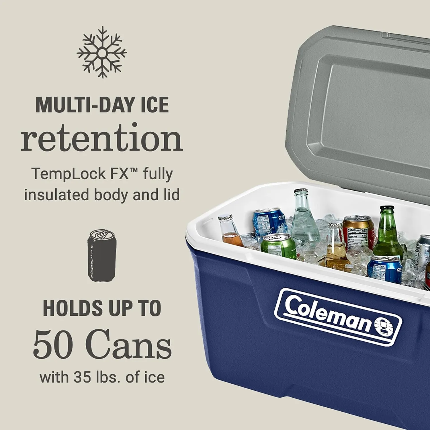 Coleman Classic Series Insulated Portable Cooler, Leak-Resistant Outdoor Hard Cooler Keeps Ice up to 5 Days, 52/70/120/150 Quart