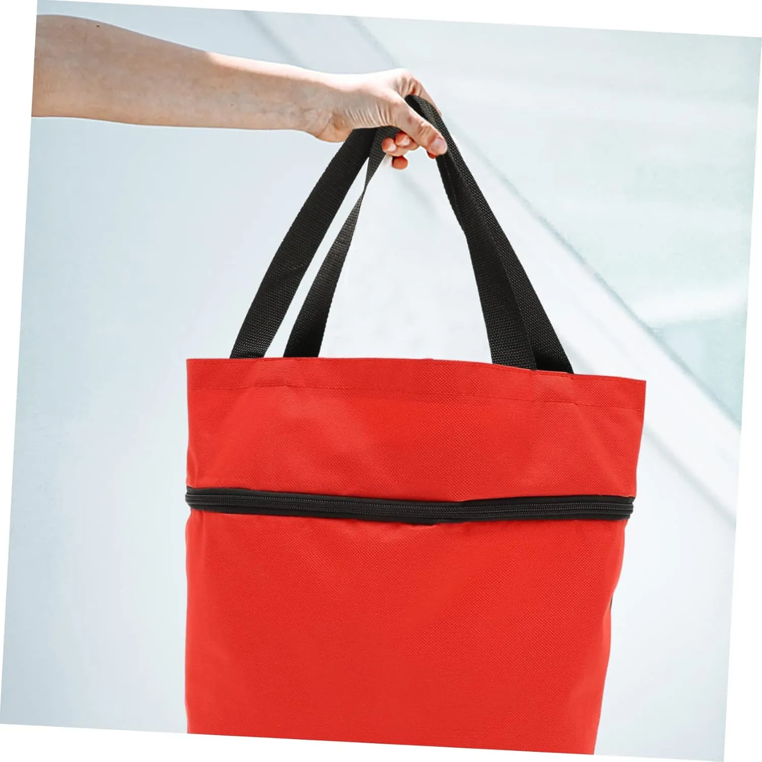 Collapsible Grocery Tey Bag with Wheels Shoulder Straps Outdoor Storage for Shopping Laundry Travel and