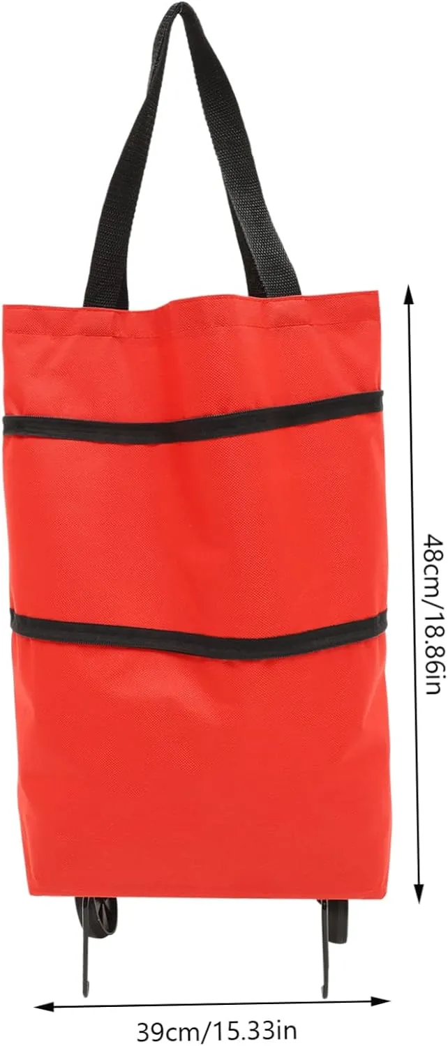 Collapsible Grocery Tey Bag with Wheels Shoulder Straps Outdoor Storage for Shopping Laundry Travel and