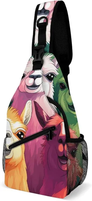 Colorful Llama Alpaca Fashion Sling Bag Shoulder Chest Crossbody Bags for Women Men Backpack Daypack Travel Hiking