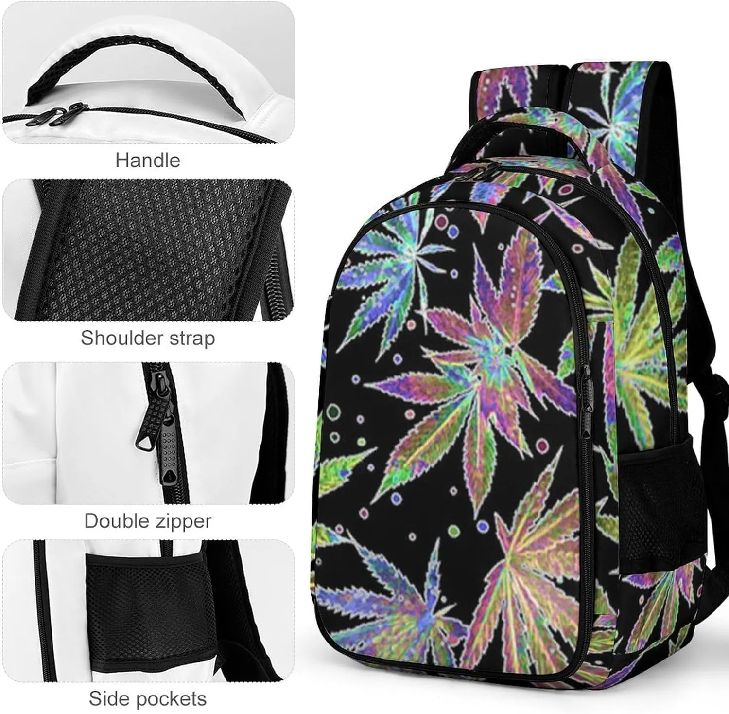 Colorful Neon Pot Leaf Weeds Capacity Commuter Lightweight Fashion Travel Backpack Unisex