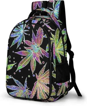 Colorful Neon Pot Leaf Weeds Capacity Commuter Lightweight Fashion Travel Backpack Unisex