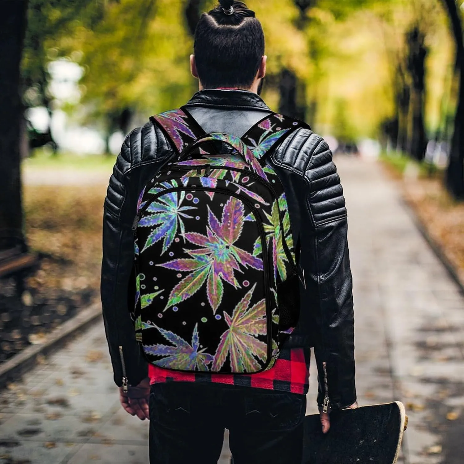 Colorful Neon Pot Leaf Weeds Capacity Commuter Lightweight Fashion Travel Backpack Unisex