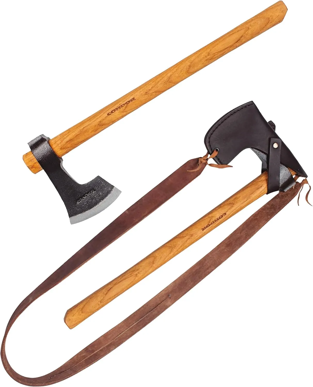 Condor Tool & Knife Bushcraft Tomahawk | Solid Hatchet Axe with Handcrafted Welted Leather Sheath | 1060 High Carbon Steel Throwing Axe with a Burnt American Hickory Handle | 6.2in Blade | 31.1oz