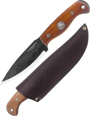 Condor Wayfinder Bushcraft Knife - 1095 High Carbon Steel - Walnut Handle - Small Fixed Blade Knife with Leather Sheath - 3mm Thick - 5.3in Blade - 9.9oz