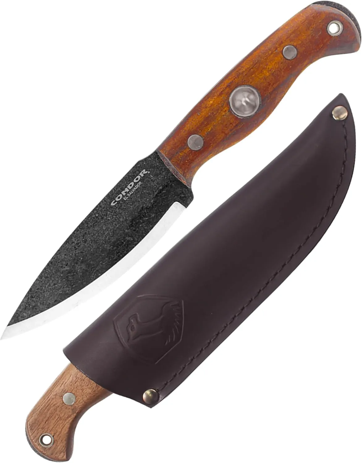 Condor Wayfinder Bushcraft Knife - 1095 High Carbon Steel - Walnut Handle - Small Fixed Blade Knife with Leather Sheath - 3mm Thick - 5.3in Blade - 9.9oz