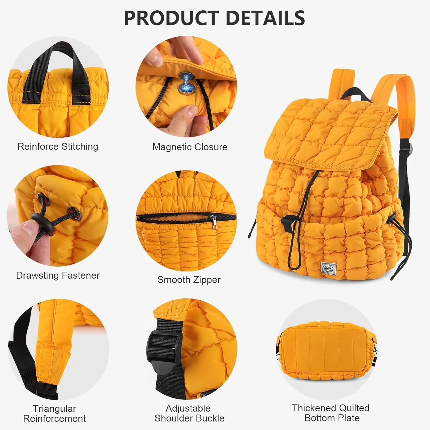 CONTAIL 18L Quilted Puffer Backpack for Women,Lightweight Puffy Hiker Pack,Yellow