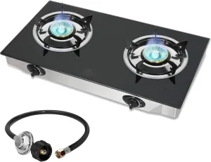 Cooktop Two Burner Propane Gas Stove - Portable Cooker Camp Stove-Tempered Glass