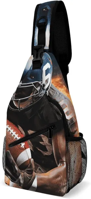 Cool American Football Sling Bag with Rfid Blocking Causal Mens Crossbody Bag Lightweight Chest Pack Large Man Purse Travel Crossbody Backpack Shoulder Sling Backpack for Hiking Running Cycling