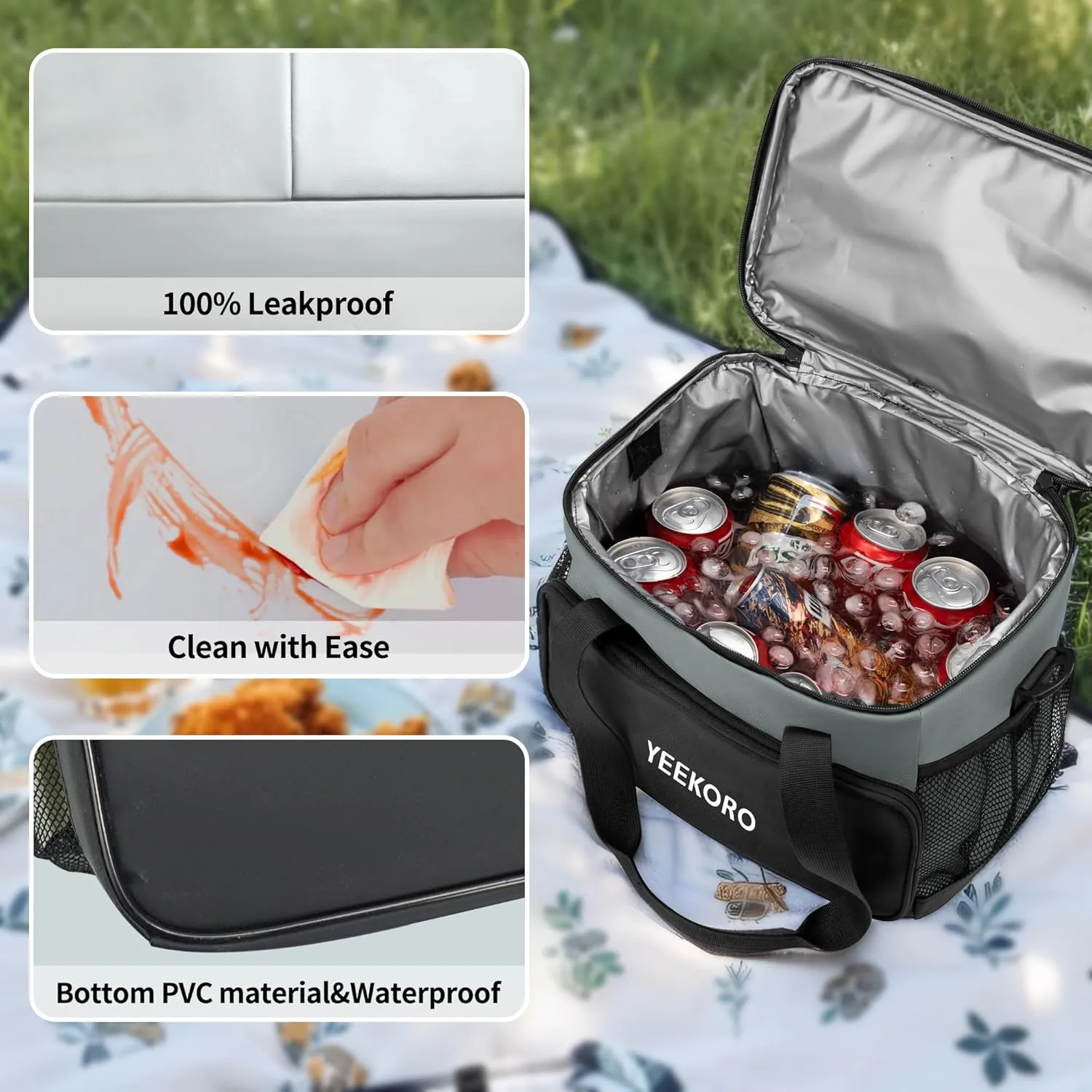 Cooler Bag, 16L 5L Insulated Lunch Box, Double Cooler Bag with Adjustable Shoulder Strap for Men & Women, Leakproof Lunch Cooler Ideal for Work Picnic Travel Shifts Daytrip