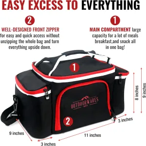 Cooler Bag Insulated by Outdoorwares Large Capacity Durable, to Keep Foods and Drinks in The Right Temperature - Good for Travel, Picnic, Beach Hiking, Camping ETC.(Containers Not Included) Black Red