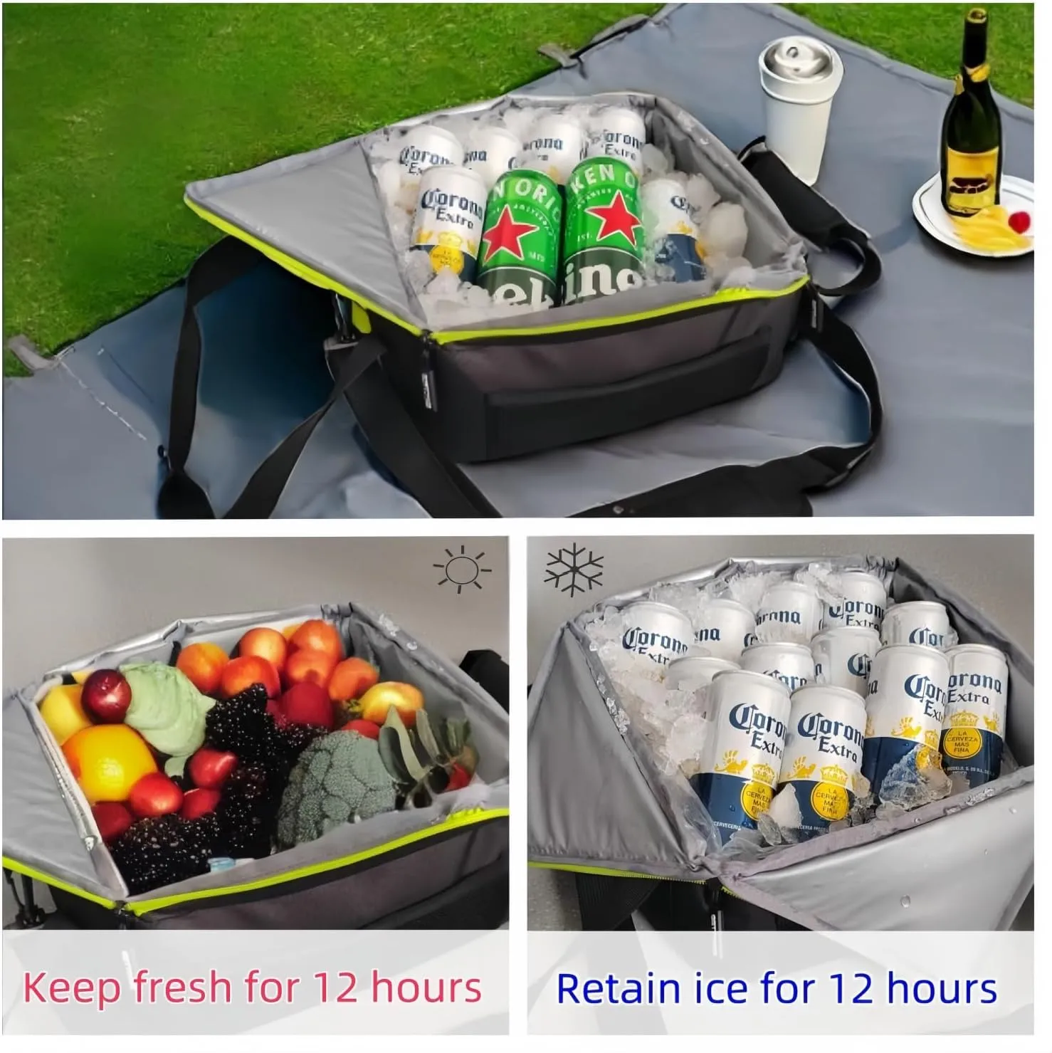 Cooler Bag - Insulated Leak Proof Thermal Bag with Folding and X-Shape Zipper Design- Beach Travel Camping Lunch Cooler Bag Frozen Food Shopping Bags