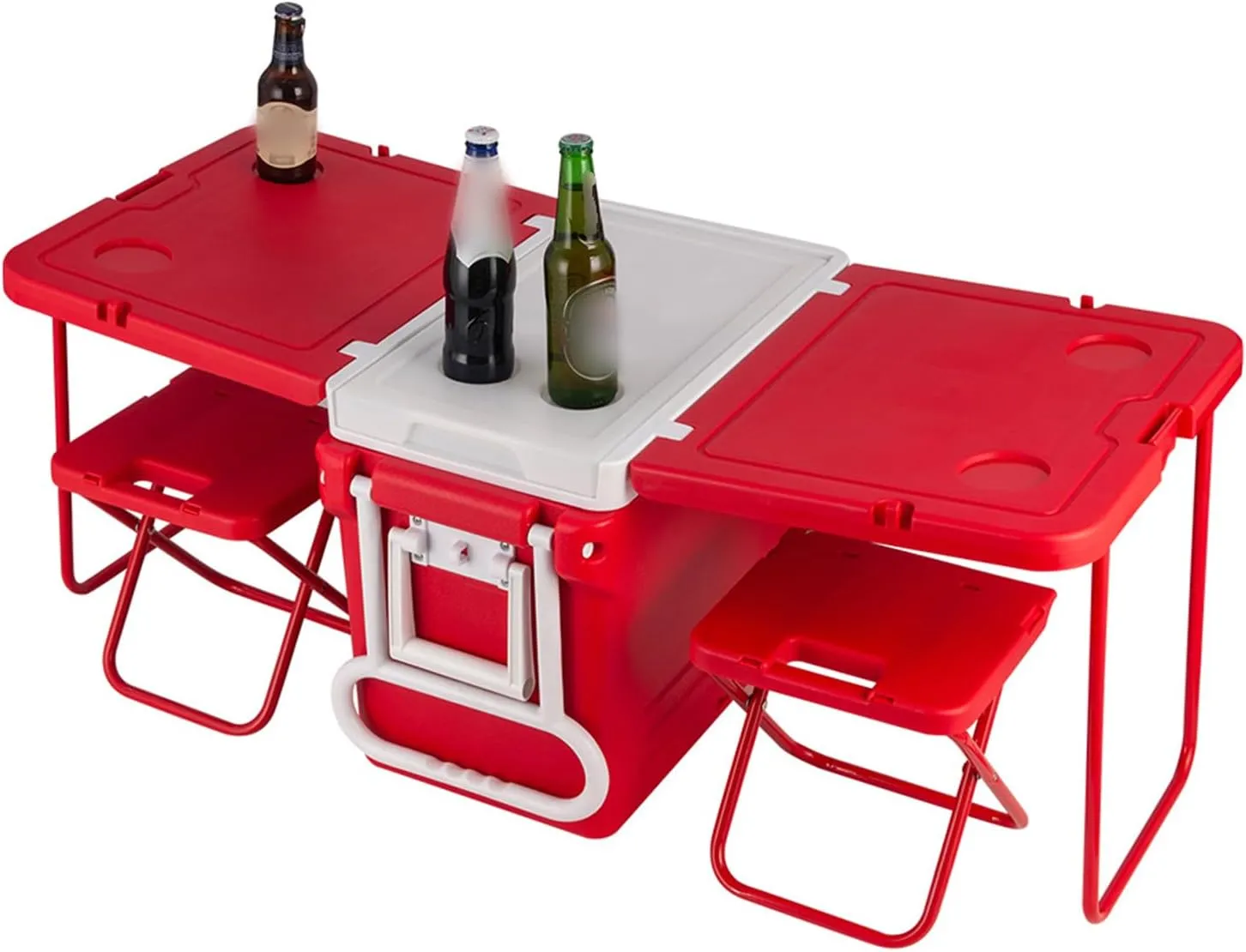Cooler Camping Heat Insulation Box for Beach, Park or Backyard Party Wide Wheels Foldable Stool & Table Included