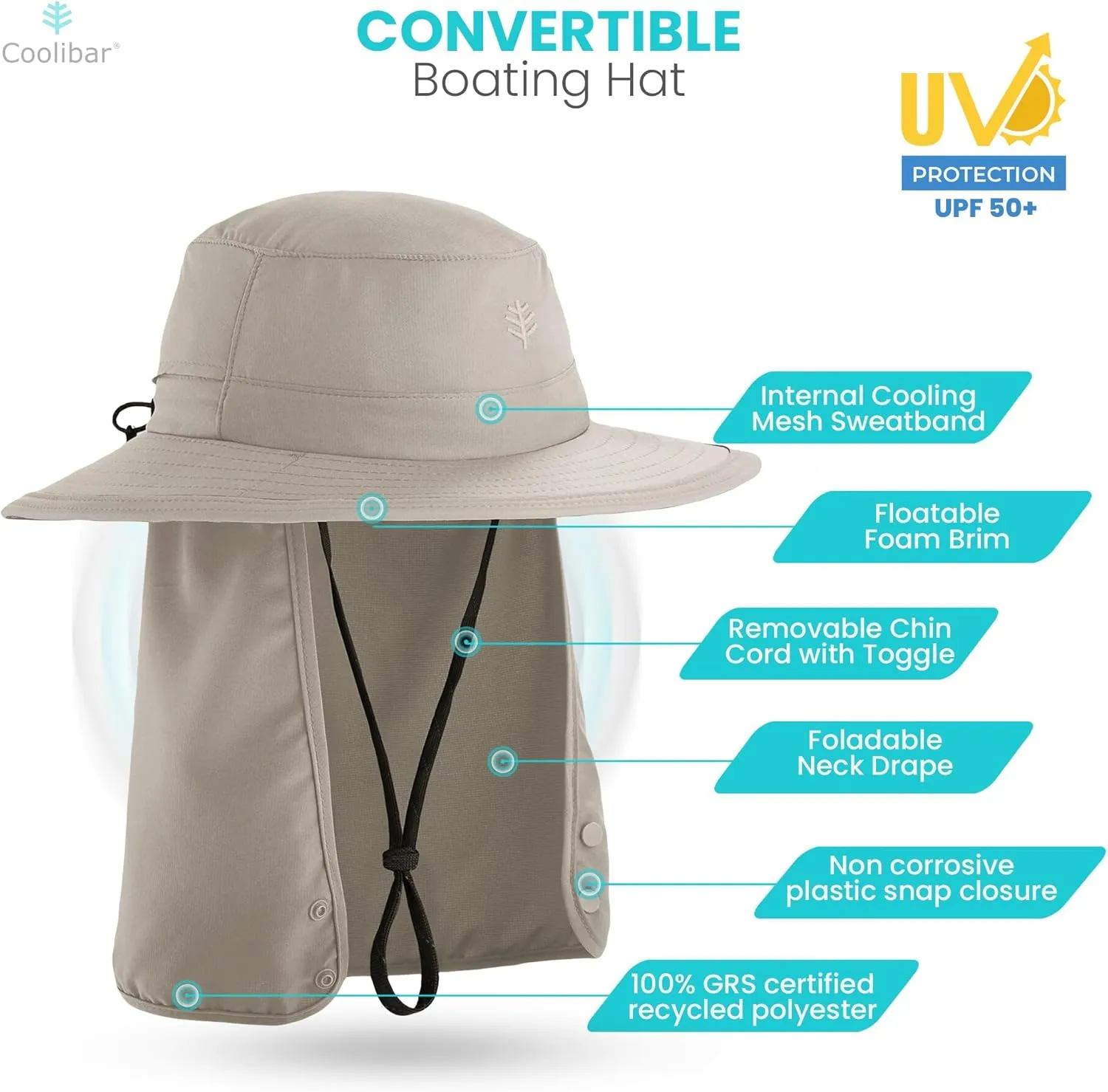 Coolibar UPF 50  Unisex Convertible Boating Hat - Sun Protective