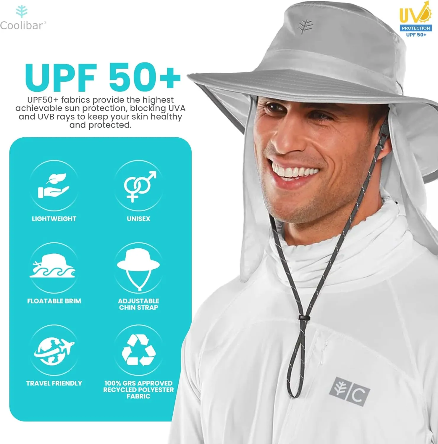 Coolibar UPF 50  Unisex Convertible Boating Hat - Sun Protective