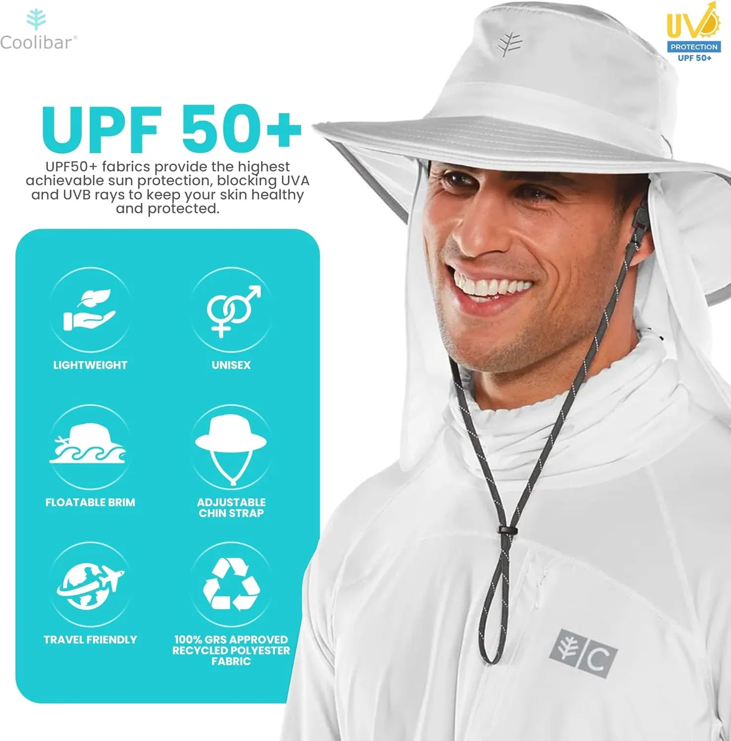 Coolibar UPF 50  Unisex Convertible Boating Hat - Sun Protective