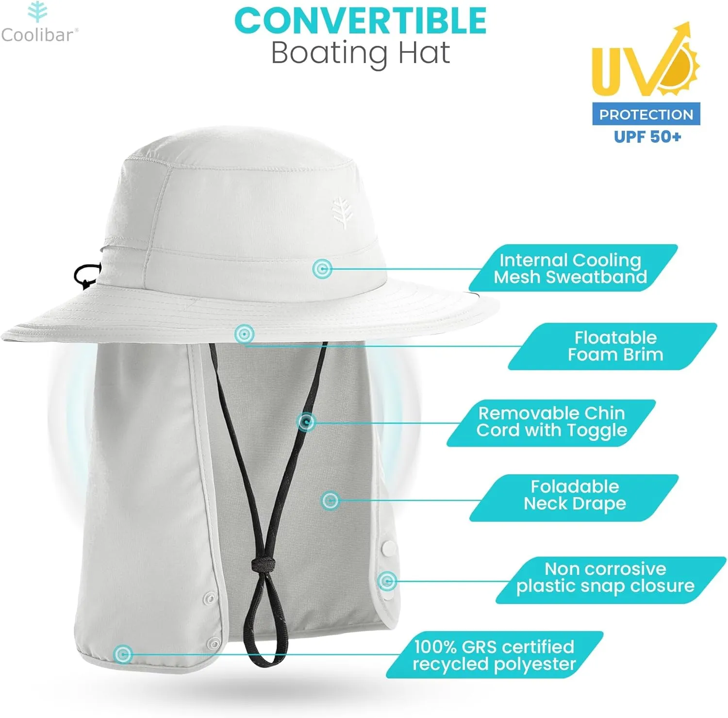 Coolibar UPF 50  Unisex Convertible Boating Hat - Sun Protective