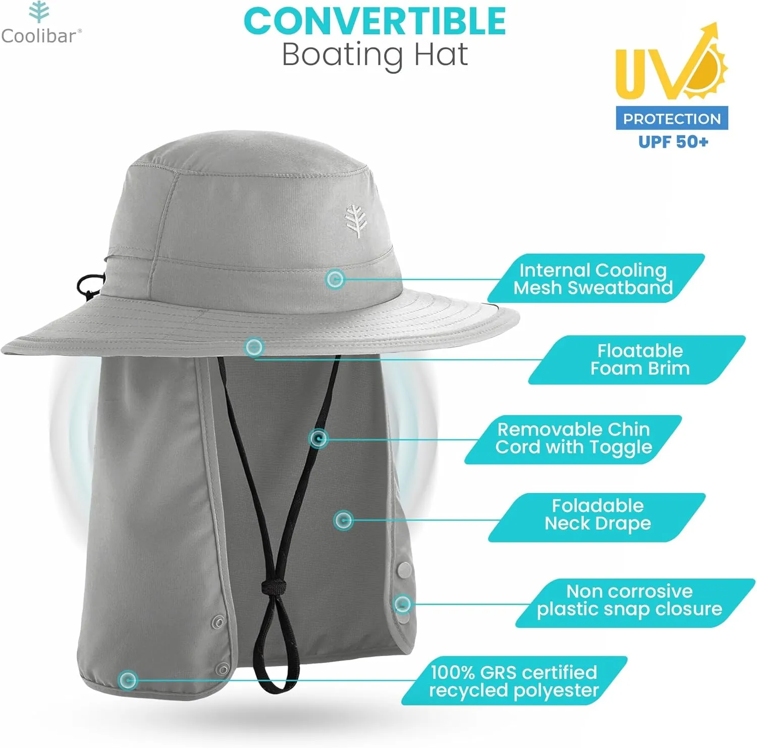 Coolibar UPF 50  Unisex Convertible Boating Hat - Sun Protective