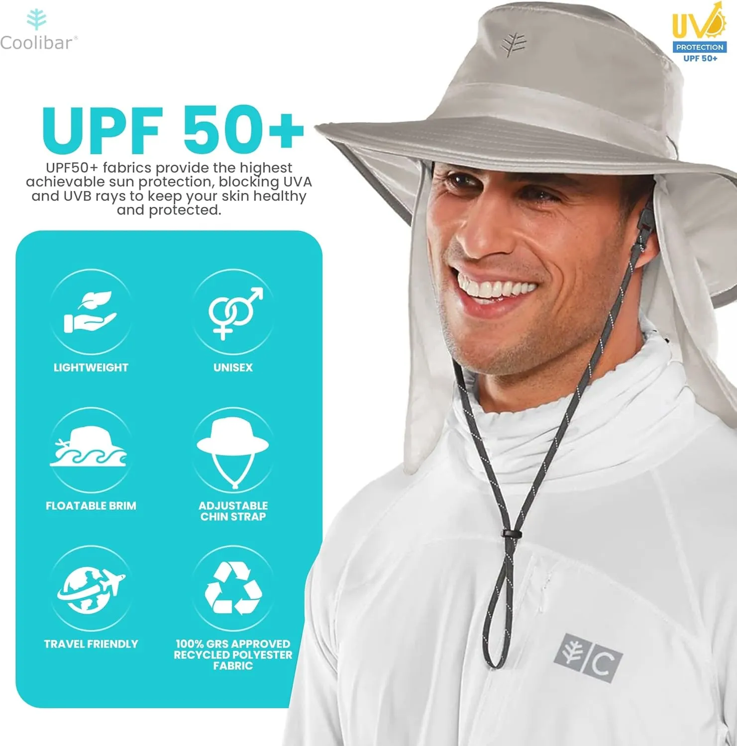 Coolibar UPF 50  Unisex Convertible Boating Hat - Sun Protective